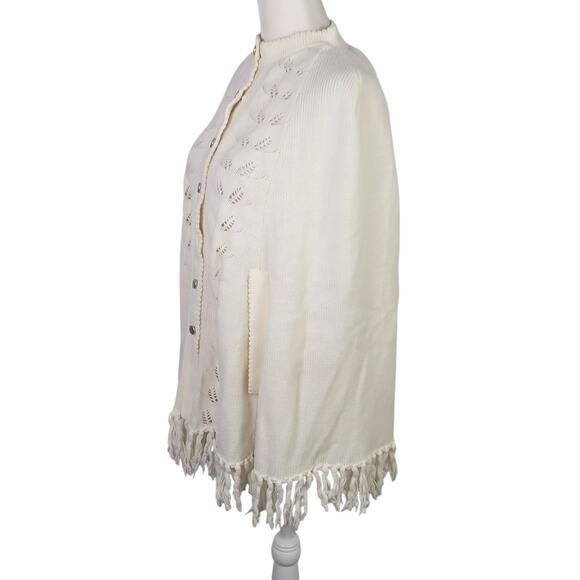 Vintage 60s Sweater Bee by Banff Cream Acrylic Knit Cape Poncho Sweater - Picture 3 of 7